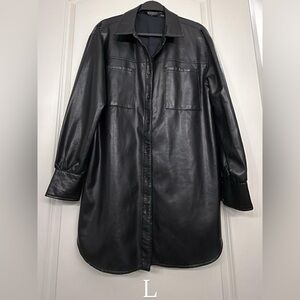 Black Faux Leather Shirt-Style Jacket